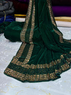 Superior Quality Micro Antique Stone Velvet Shawls With Plain 5 Yard Velvet Suit 3 Pcs