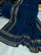 Superior Quality Micro Antique Stone Velvet Shawls With Plain 5 Yard Velvet Suit 3 Pcs