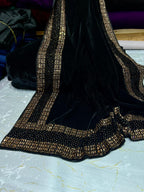 Superior Quality Micro Antique Stone Velvet Shawls With Plain 5 Yard Velvet Suit 3 Pcs