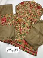 Fine Pashmina Kashmiri Embroidery 3Pcs Suit