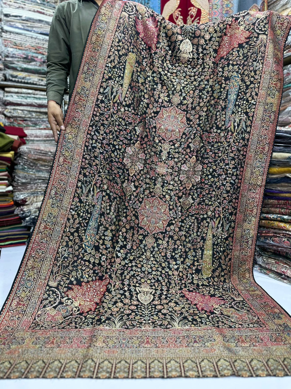 Pure Pashmina Kani Zari Mughalia Design Full Size Shawls