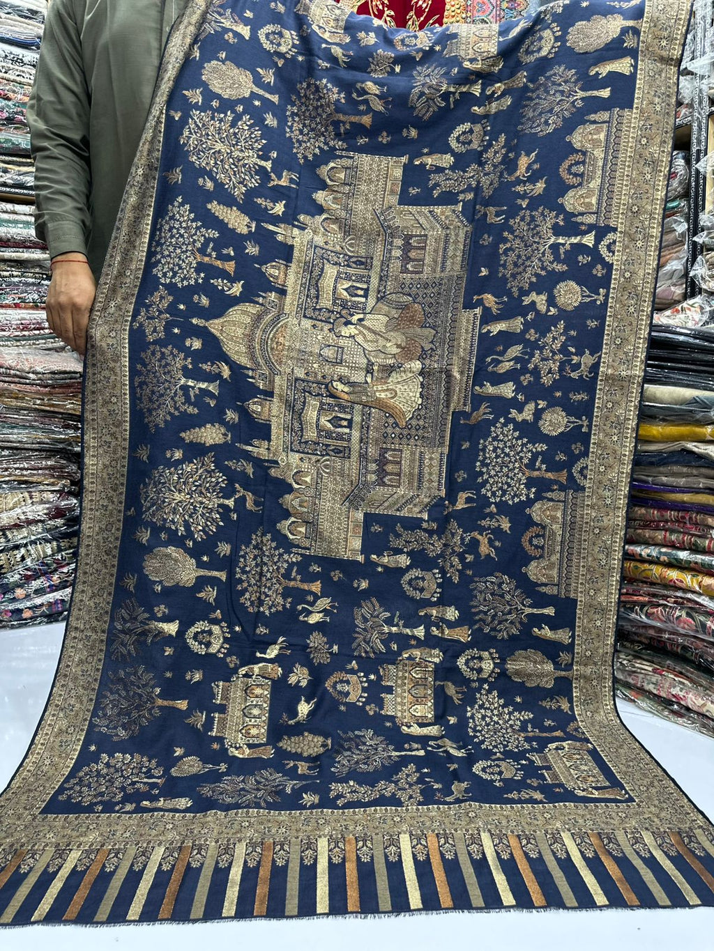 Pure Pashmina Kani Zari Mughalia Design Full Size Shawls