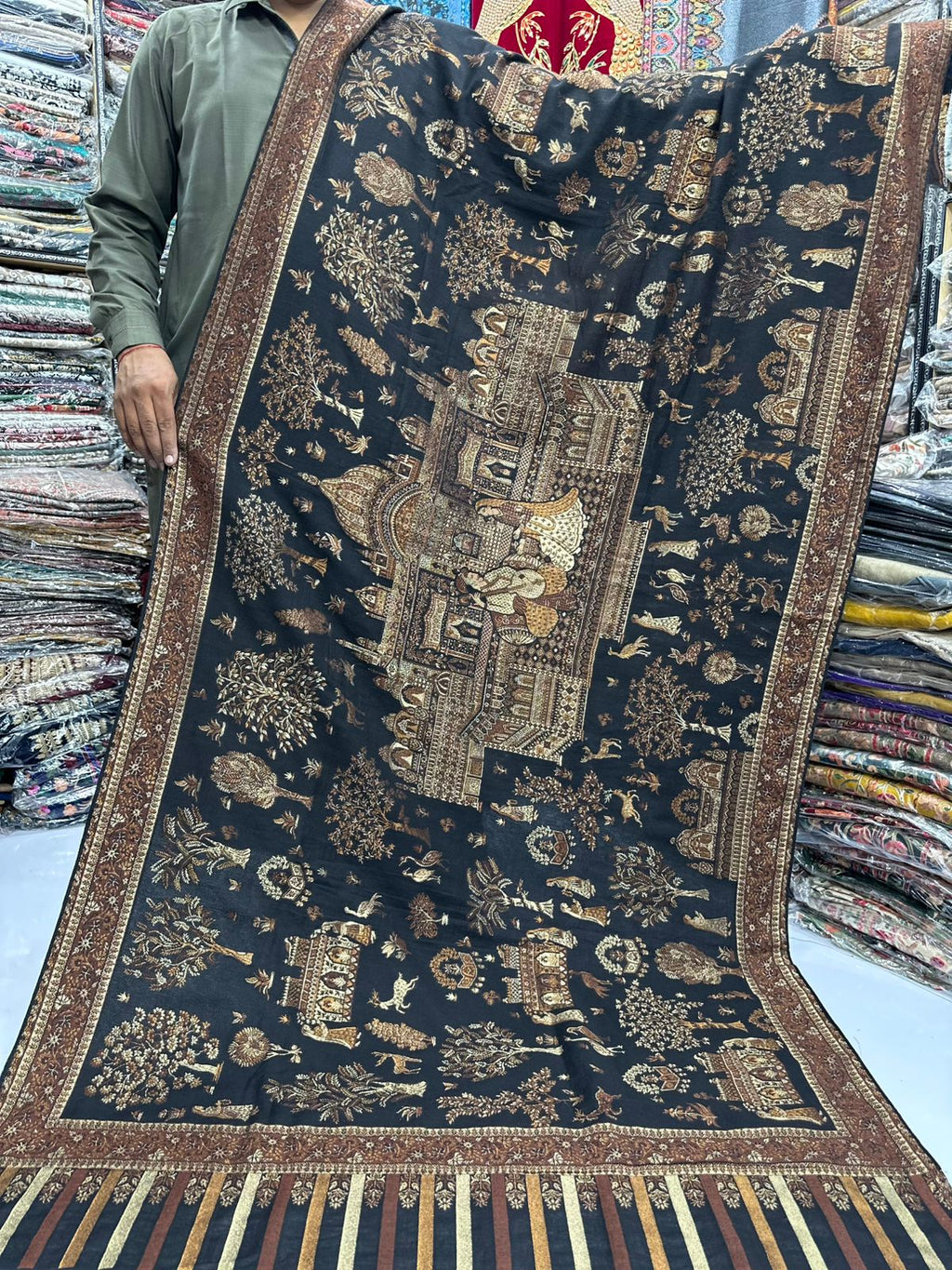 Pure Pashmina Kani Zari Mughalia Design Full Size Shawls