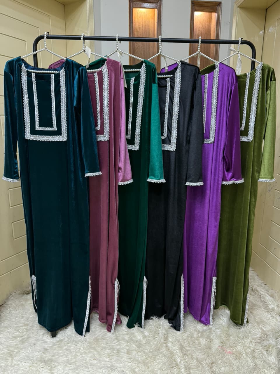 New Arrival Velvet Kaftan Embellished With Stone Laces