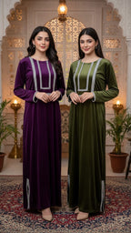 New Arrival Velvet Kaftan Embellished With Stone Laces