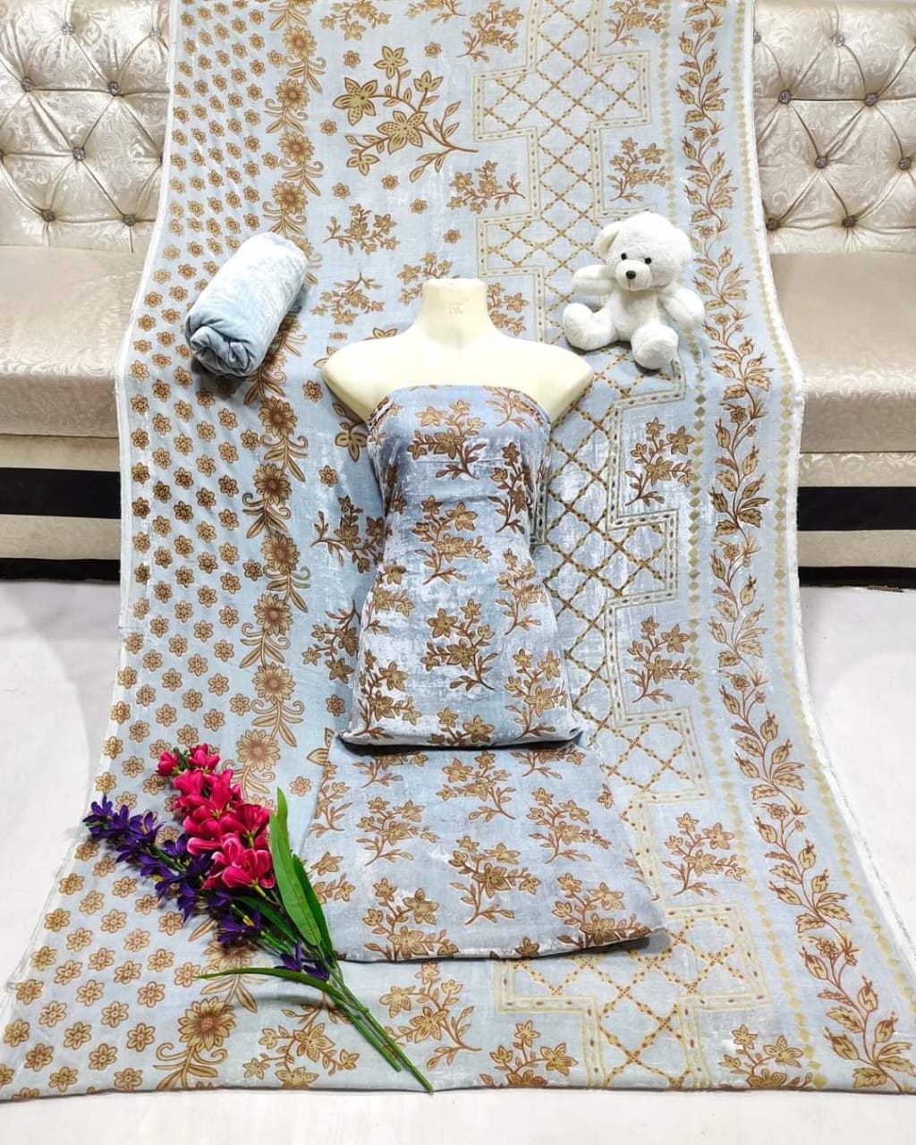 New Palachi Velvet Collection 3 Pcs Dress With  Shirt Dupata & Trouser