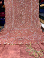 Chiffon Chundri Handwork Dupatta  With Plain Silk Suit  - 3 Pcs