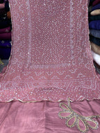 Chiffon Chundri Handwork Dupatta  With Plain Silk Suit  - 3 Pcs