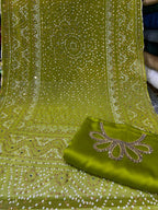 Chiffon Chundri Handwork Dupatta  With Plain Silk Suit  - 3 Pcs