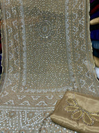 Chiffon Chundri Handwork Dupatta  With Plain Silk Suit  - 3 Pcs