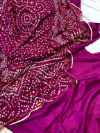 Chiffon Chundri Handwork Dupatta  With Plain Silk Suit  - 3 Pcs