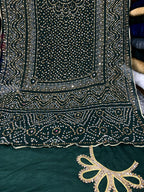 Chiffon Chundri Handwork Dupatta  With Plain Silk Suit  - 3 Pcs