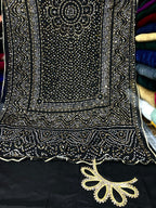 Chiffon Chundri Handwork Dupatta  With Plain Silk Suit  - 3 Pcs