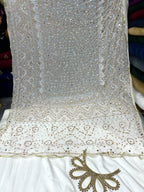 Chiffon Chundri Handwork Dupatta  With Plain Silk Suit  - 3 Pcs