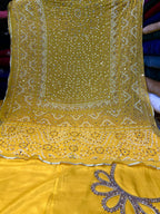 Chiffon Chundri Handwork Dupatta  With Plain Silk Suit  - 3 Pcs