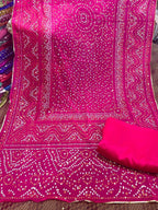 Chiffon Chundri Handwork Dupatta  With Plain Silk Suit  - 3 Pcs