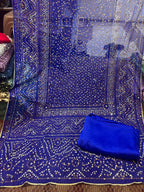 Chiffon Chundri Handwork Dupatta  With Plain Silk Suit  - 3 Pcs