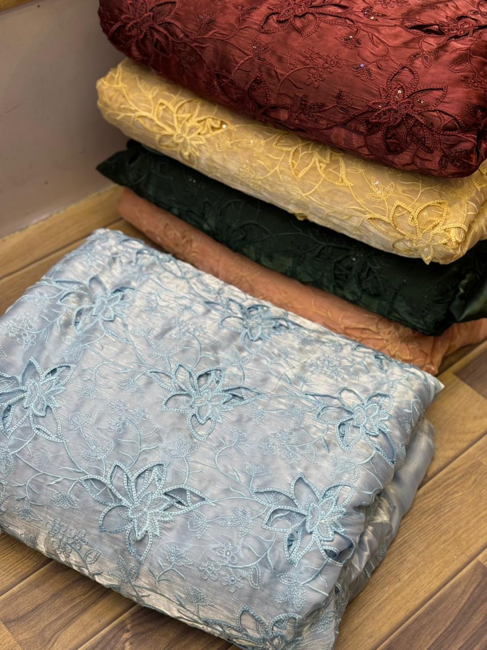 Korean Sheesha Silk Fabric Cutwork Embroided