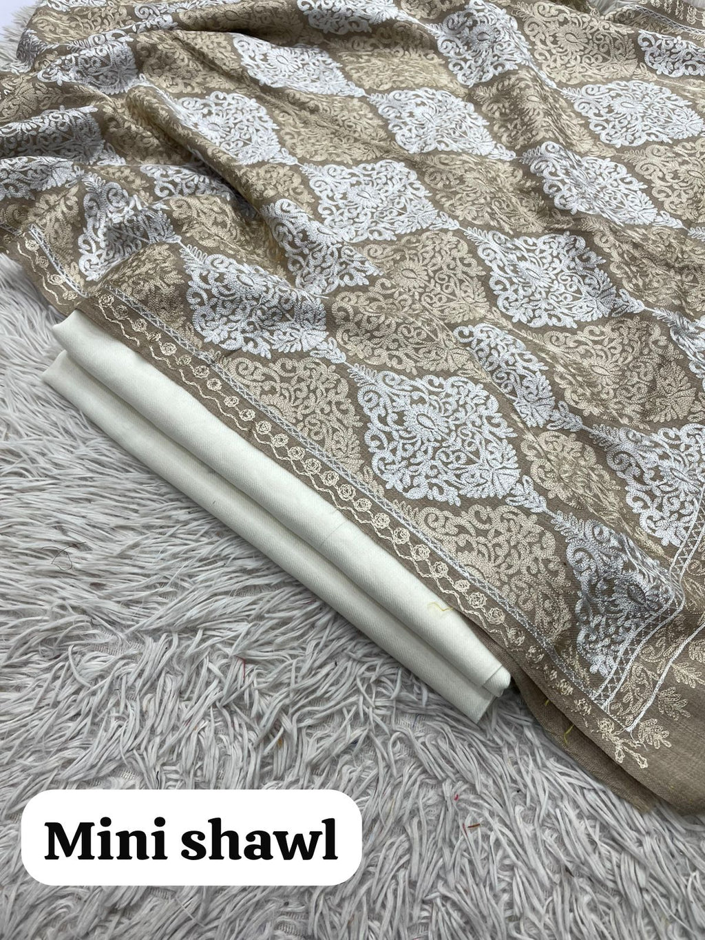 Pashmina 3 Pcs Suit With Embroidered Mini Shawl