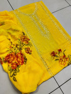 Soft Bhamber Chiffon Mukesh Work With Digital Floral Print Shirt  Dupatta 2 Pcs Dress