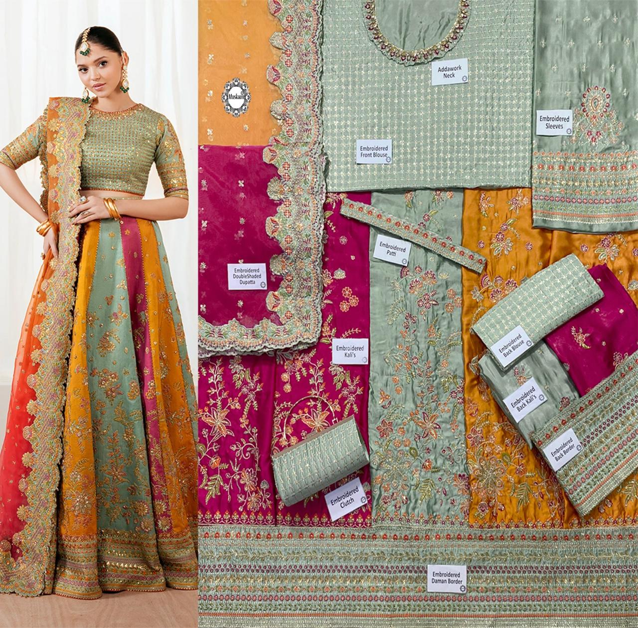 Baroque Luxury Formal Bridal  Wedding Collection- Special Lehenga Choli For Mehndi Events