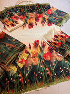 New Arrival Digital Print Silk Fabric With Mirror Stone Work