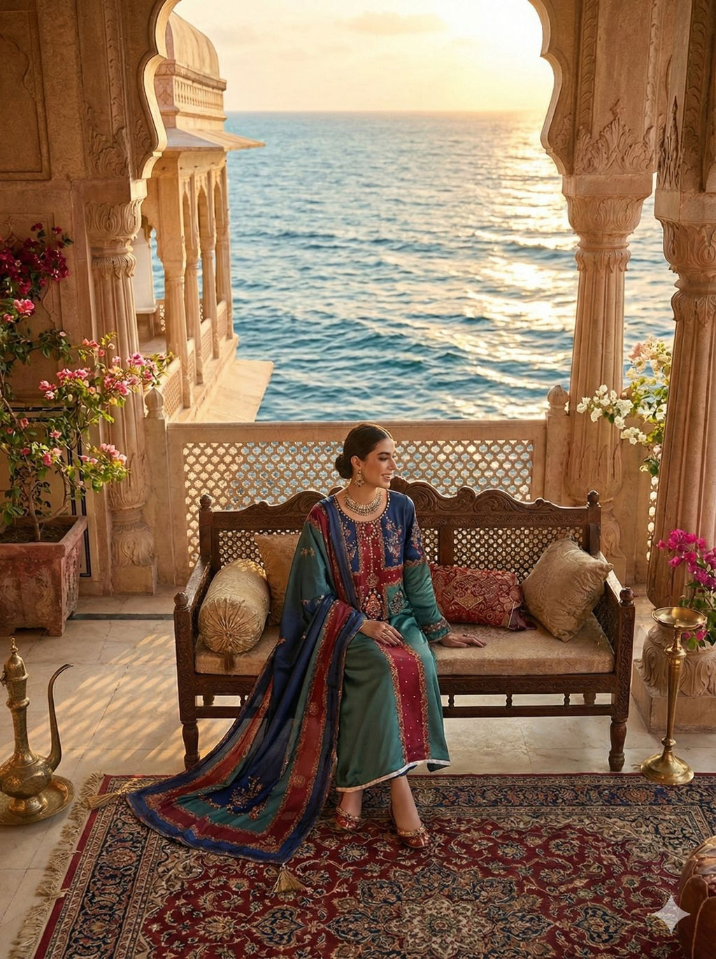 New Arrival Digital Print Silk Fabric With Mirror Stone Work