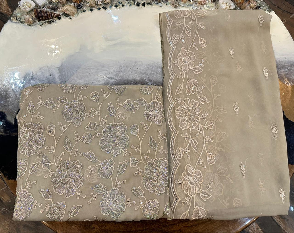 New Design Pure Chiffon Bareeze Fancy Embroidery With Crystal Stones & Embroidered Dupatta