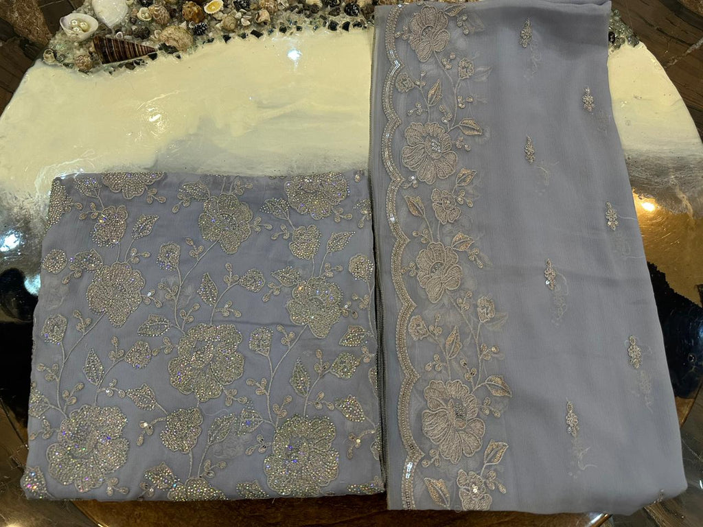 New Design Pure Chiffon Bareeze Fancy Embroidery With Crystal Stones & Embroidered Dupatta