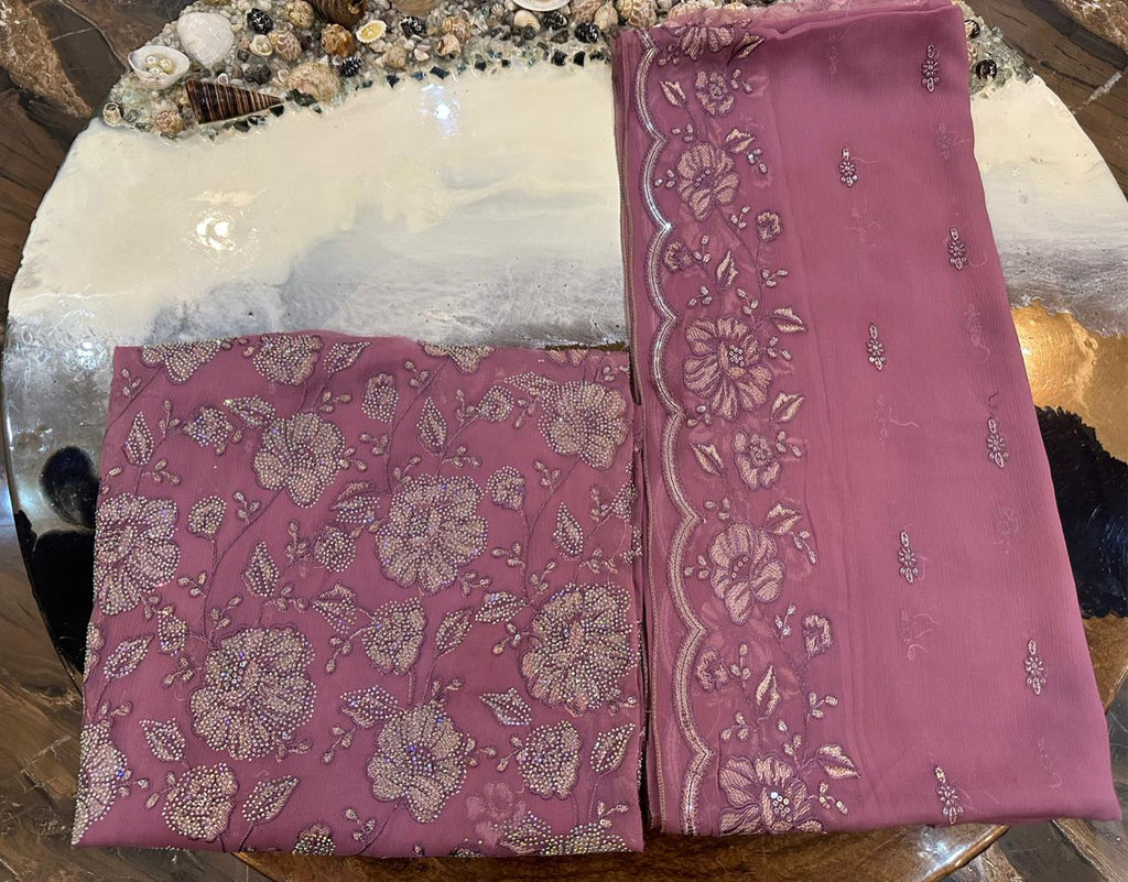 New Design Pure Chiffon Bareeze Fancy Embroidery With Crystal Stones & Embroidered Dupatta