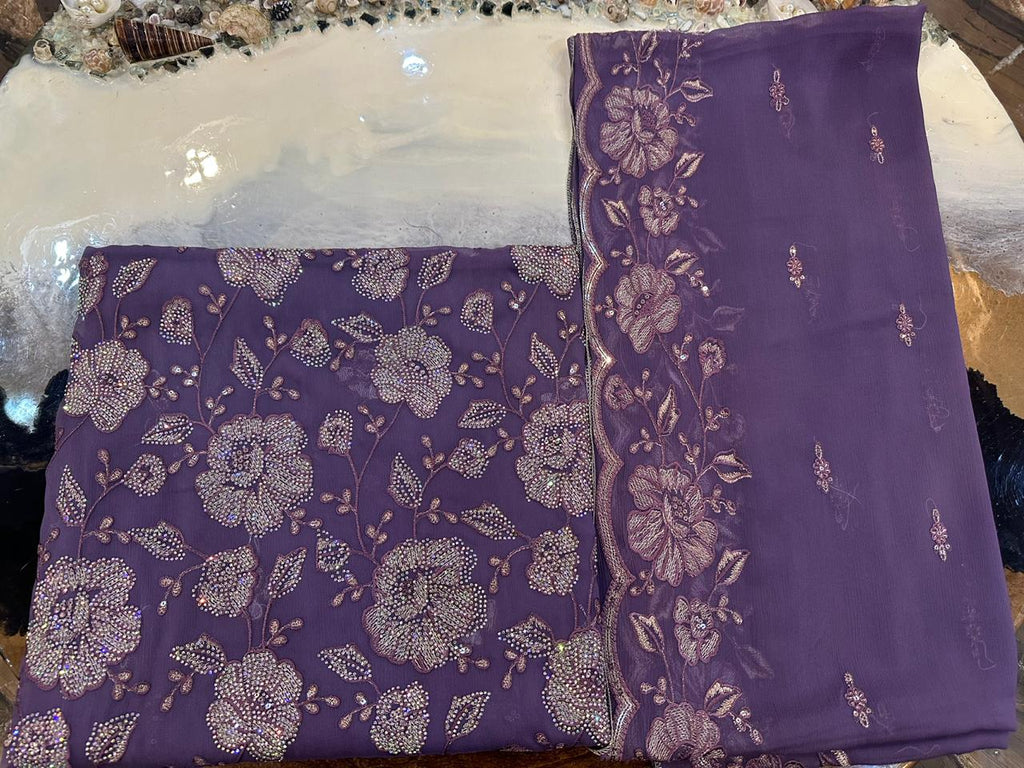 New Design Pure Chiffon Bareeze Fancy Embroidery With Crystal Stones & Embroidered Dupatta
