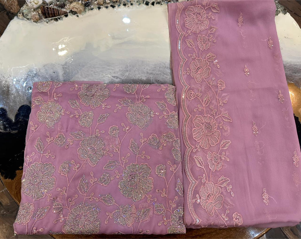 New Design Pure Chiffon Bareeze Fancy Embroidery With Crystal Stones & Embroidered Dupatta