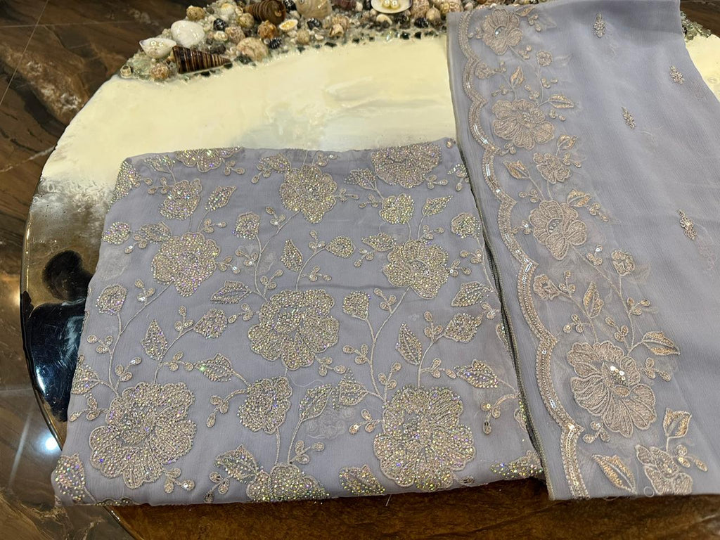 New Design Pure Chiffon Bareeze Fancy Embroidery With Crystal Stones & Embroidered Dupatta