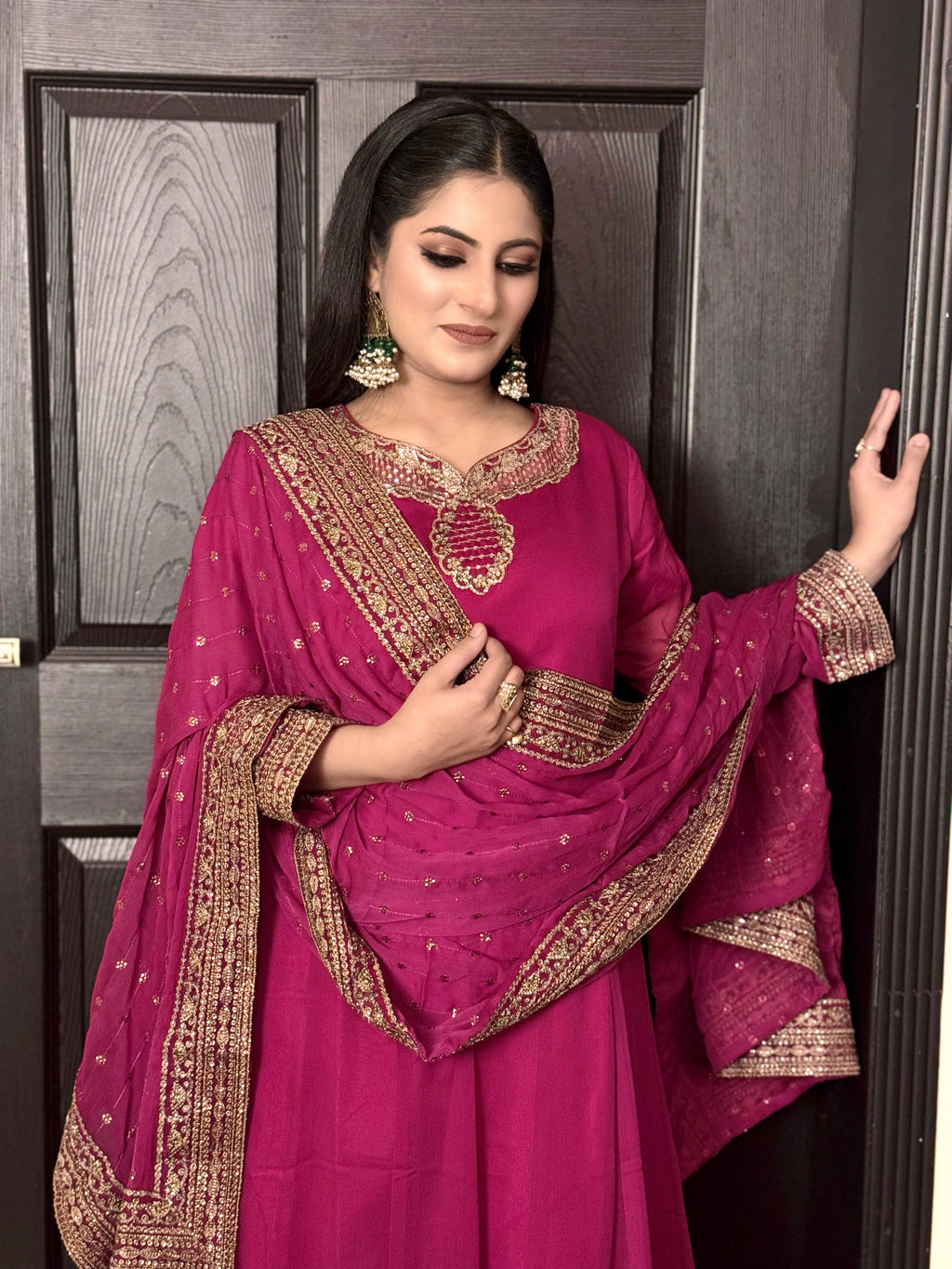 New Arrival  Chiffon Embroidered Flairy Maxi With  Embroidered Chiffon Dupta & Silk Trouser