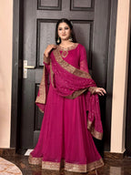 New Arrival  Chiffon Embroidered Flairy Maxi With  Embroidered Chiffon Dupta & Silk Trouser