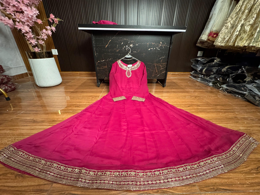 New Arrival  Chiffon Embroidered Flairy Maxi With  Embroidered Chiffon Dupta & Silk Trouser