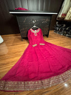 New Arrival  Chiffon Embroidered Flairy Maxi With  Embroidered Chiffon Dupta & Silk Trouser