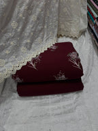 3 Pcs Embroidered Irish Cotton Shirt & Cotton Trouser With Lawn Duppata