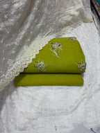 3 Pcs Embroidered Irish Cotton Shirt & Cotton Trouser With Lawn Duppata