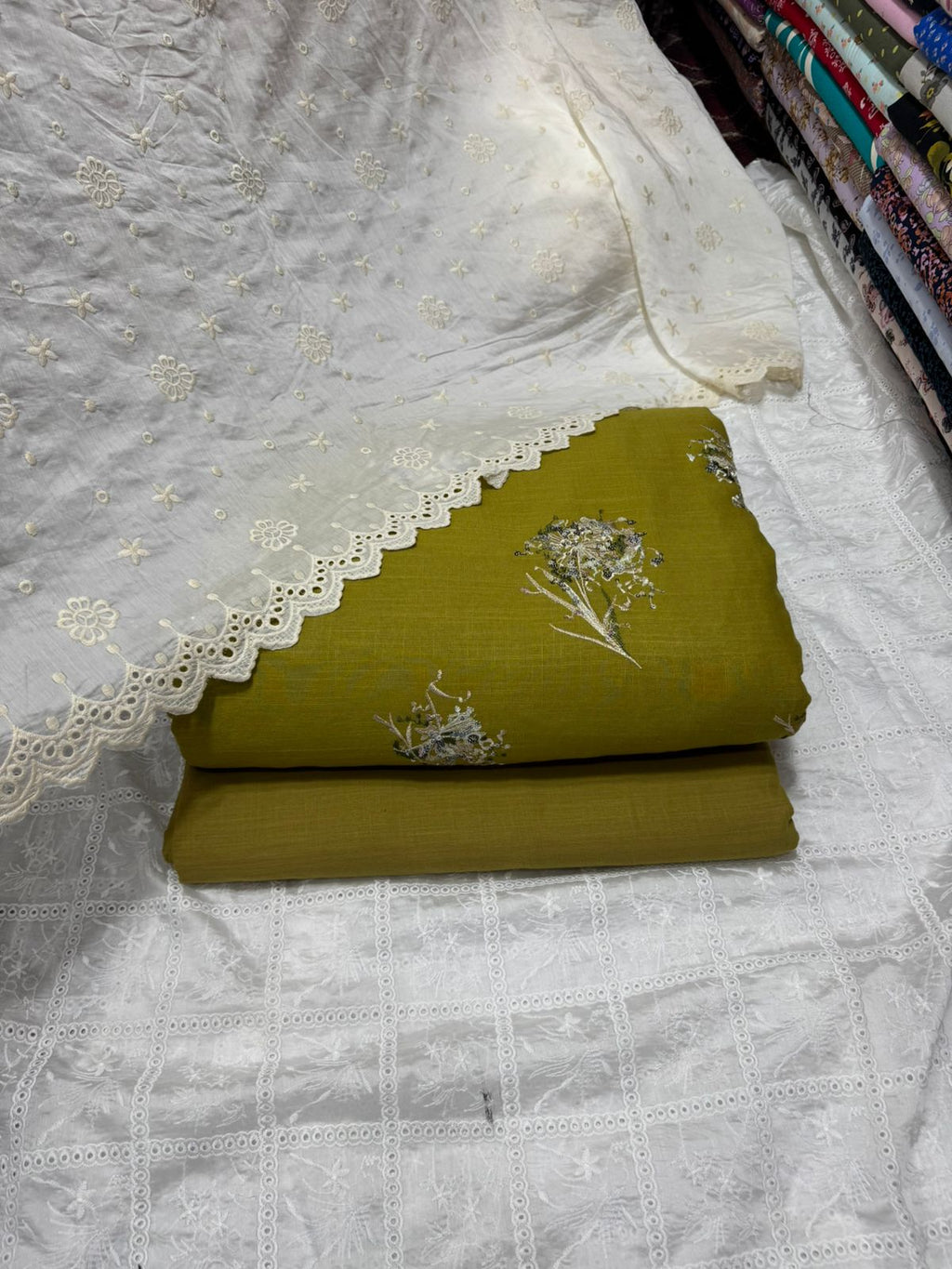 3 Pcs Embroidered Irish Cotton Shirt & Cotton Trouser With Lawn Duppata