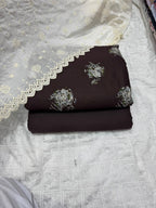 3 Pcs Embroidered Irish Cotton Shirt & Cotton Trouser With Lawn Duppata