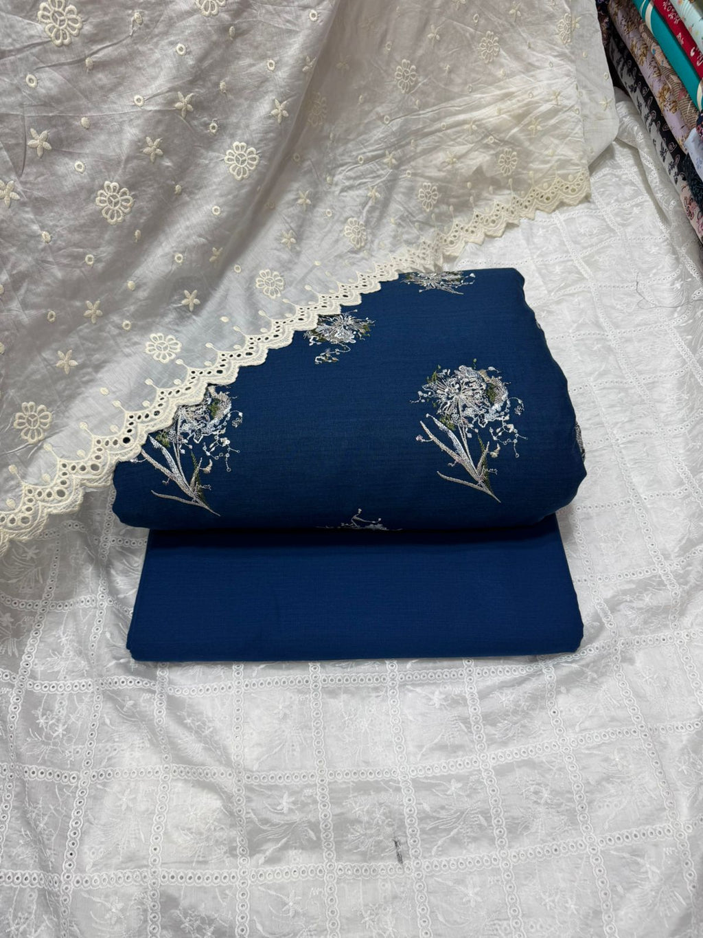 3 Pcs Embroidered Irish Cotton Shirt & Cotton Trouser With Lawn Duppata