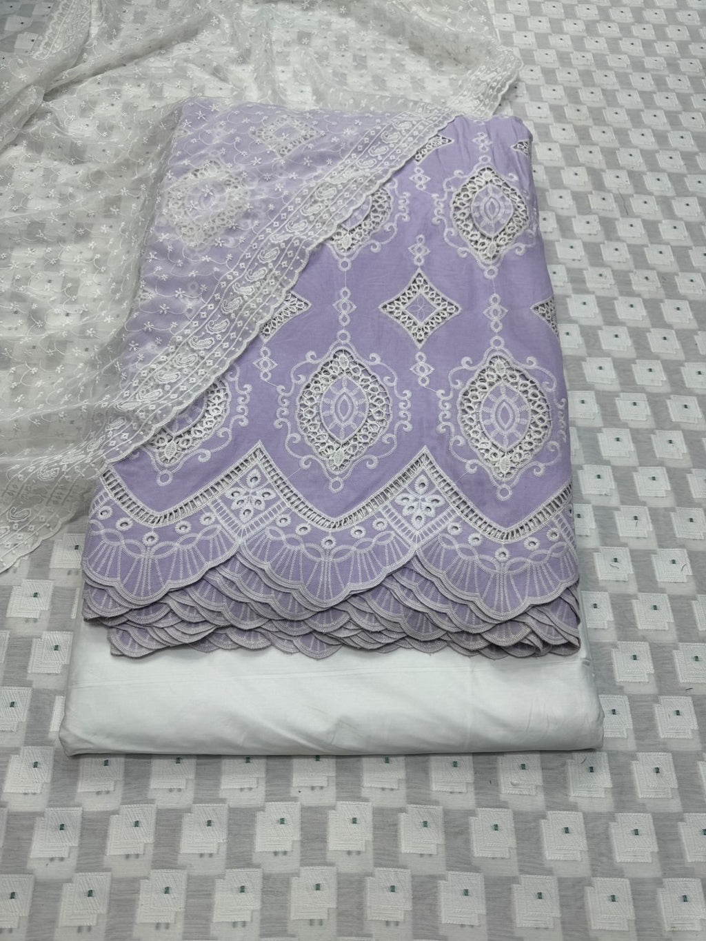 3PC Pure Lawn Suit with Cutwork & Chikan Kari Embroidery