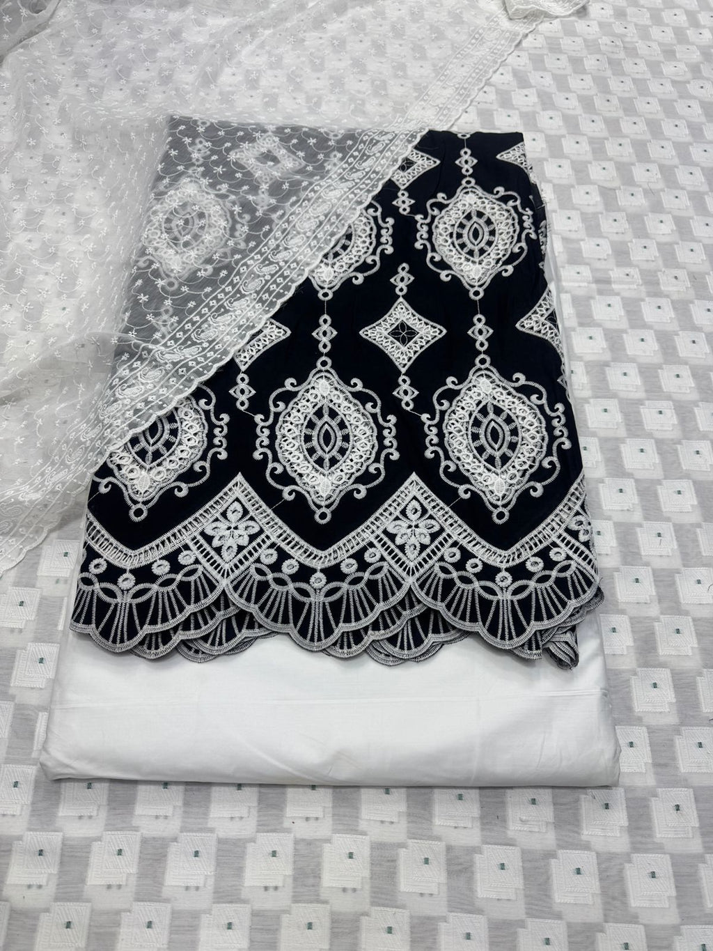 3PC Pure Lawn Suit with Cutwork & Chikan Kari Embroidery