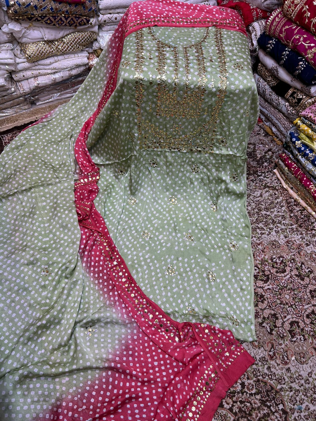 Stuff Shamoose Silk Premium Quality Chunri Mukesh Shirt