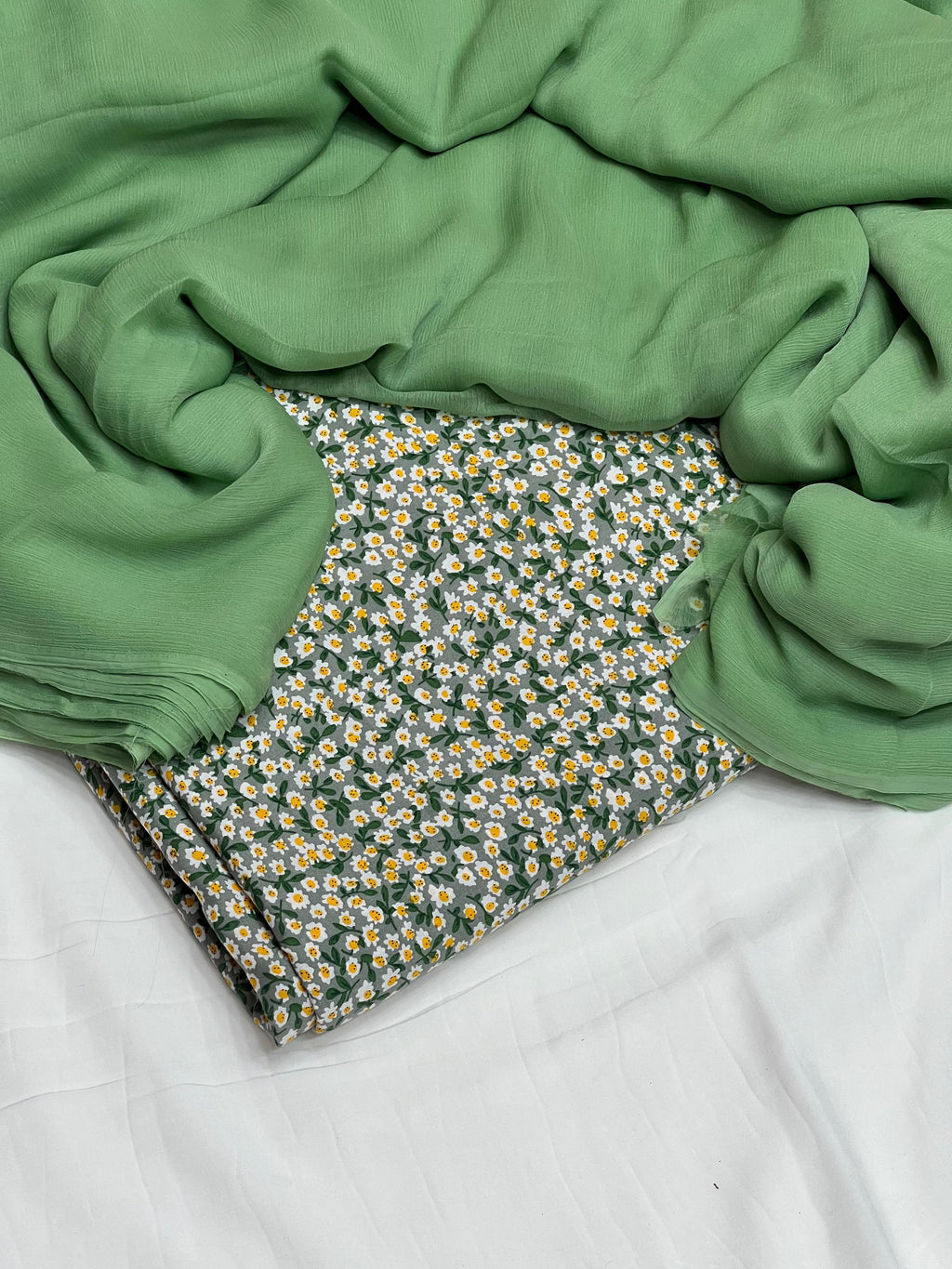 Pure Original China 3Pcs Boski Lilen With Crinkle Pk Pure Chiffon Dupatta