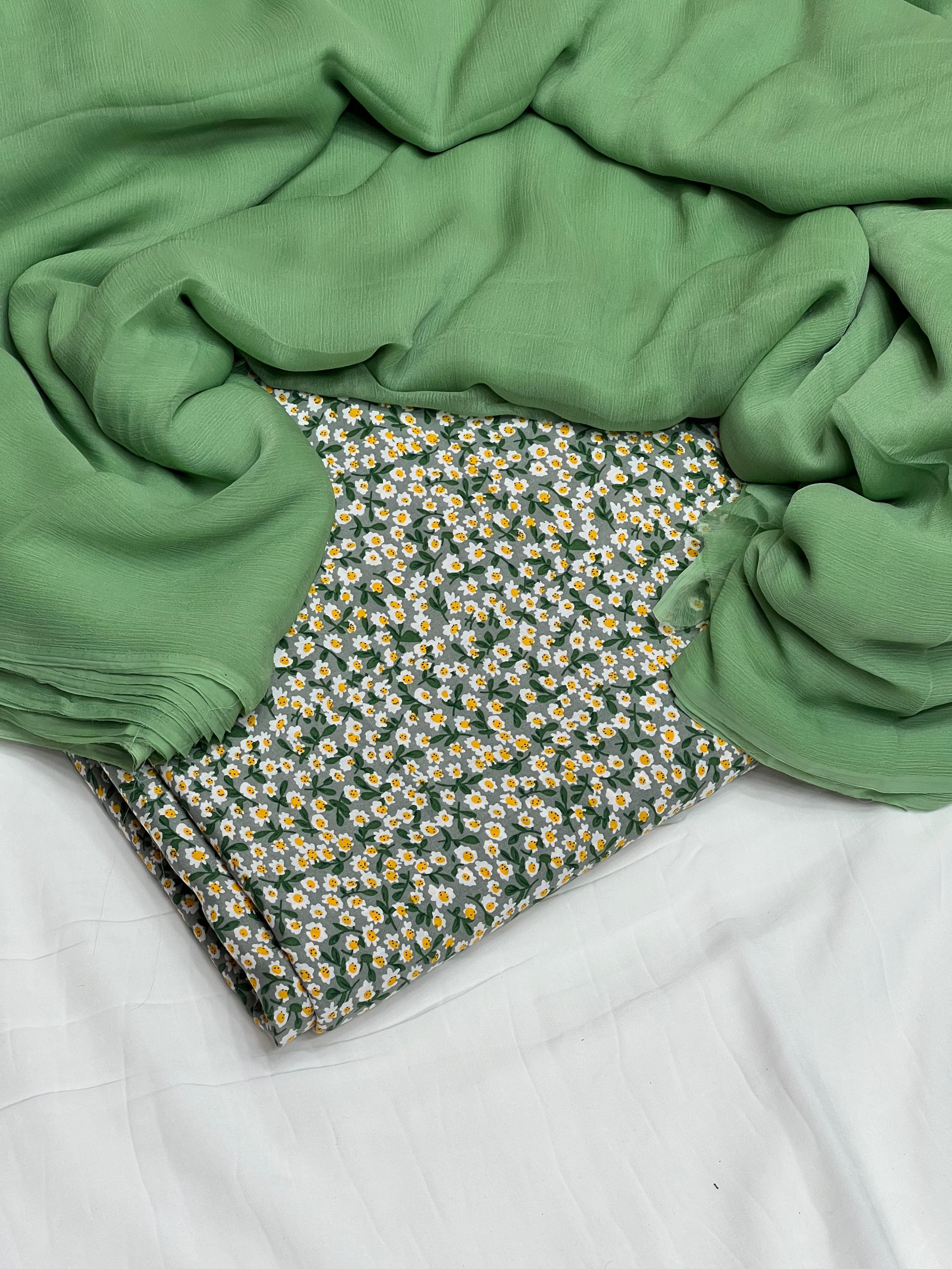 Pure Original China 3Pcs Boski Lilen With Crinkle Pk Pure Chiffon Dupatta