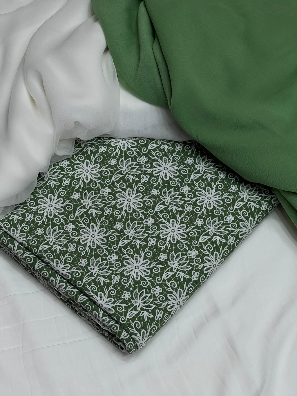 Pure Original China 3Pcs Boski Lilen With Crinkle Pk Pure Chiffon Dupatta