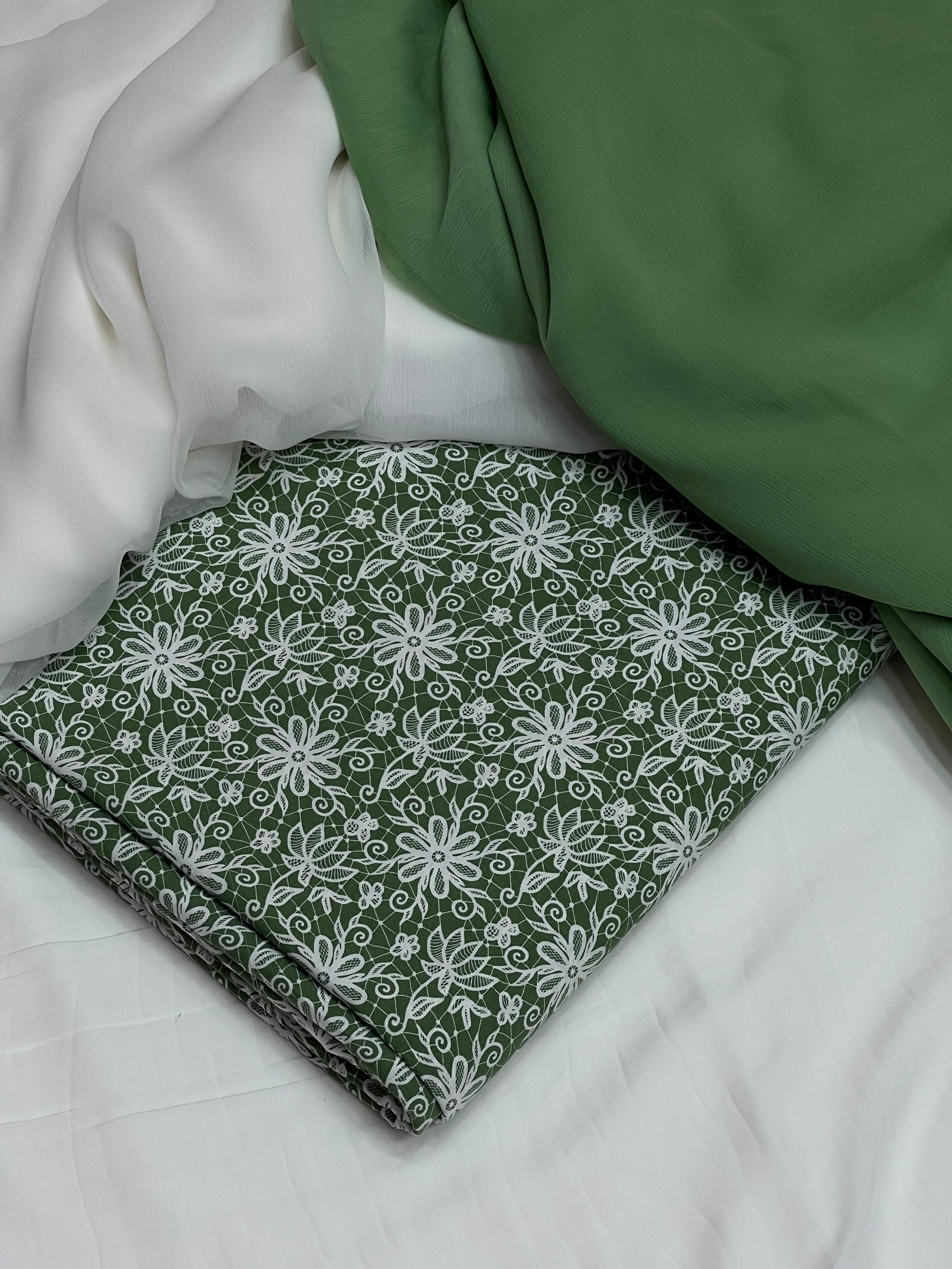 Pure Original China 3Pcs Boski Lilen With Crinkle Pk Pure Chiffon Dupatta