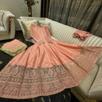 3 Pcs Full Flairy Sequence & Thread Work Rawsilk Mexi  Embroidered Organza Dupta & Silk Trouser